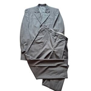 VTG Burberry London Light Charcoal Grey Pinstriped Suit Pleated Wool 42R 38x30.5
